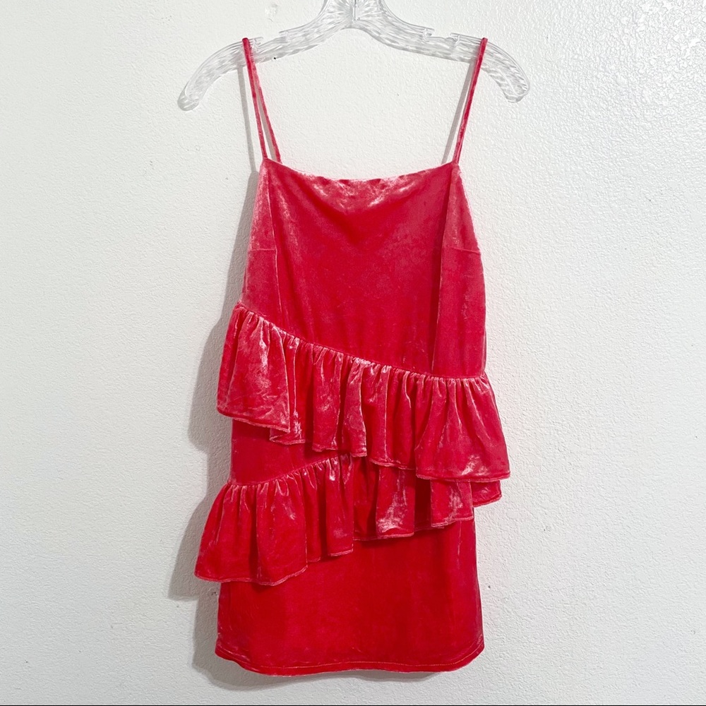 ASOS Crushed Velvet Ruffle Cami Mini Dress in Red
